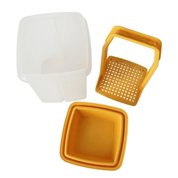 Tupperware Pick A Deli Yellow Clear Pickle Keeper Square Container 3 Piece - Picture 4 of 5